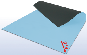 Dissipative rubber mat, blue, 122x61cm, with rounded corners