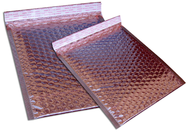 Metallized shielding bubble bags with adhesive closure