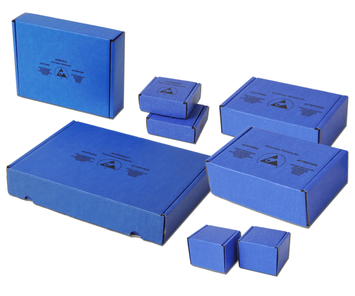 Boîtes blindées, en carton ondulé, bleues, 178x127x38mm