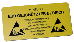 ESD warning sign "E", 300x150x3mm