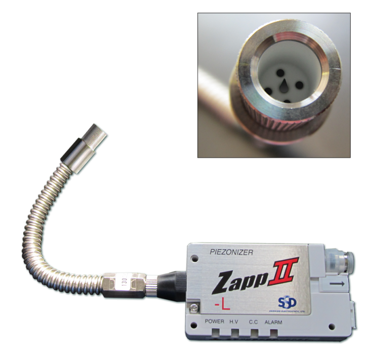 Ionizing Nozzle "IonBreeze" credit card sized with 10cm air supply hose (swan-neck)
