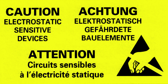 Etiquettes d'avertissement ESD, trilingue, 50x25mm